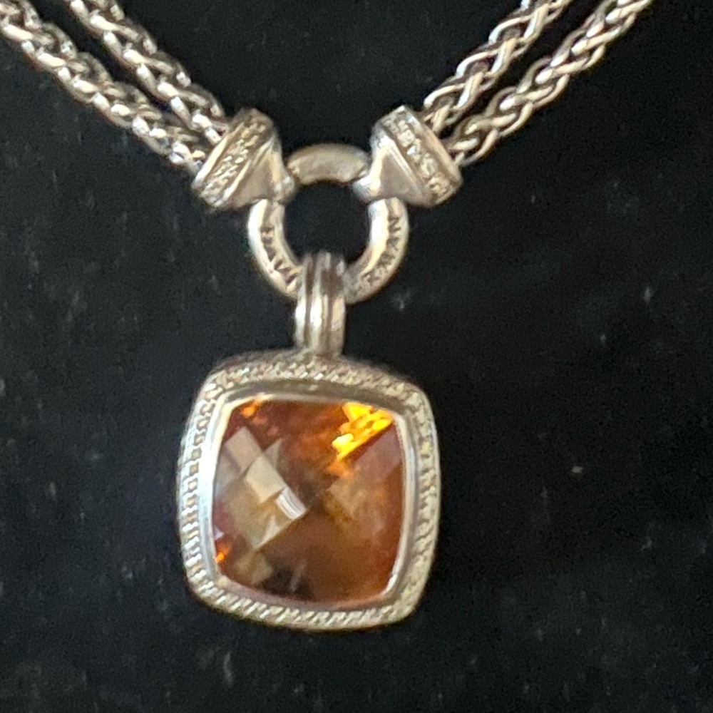 David Yurman Sterling Silver Albion 20mm Yellow Citrine & Diamond Necklace. New!
